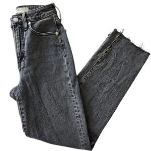 Madewell Curvy Perfect Vintage Straight Leg Black Jeans Frayed Hem Sz 24 women's